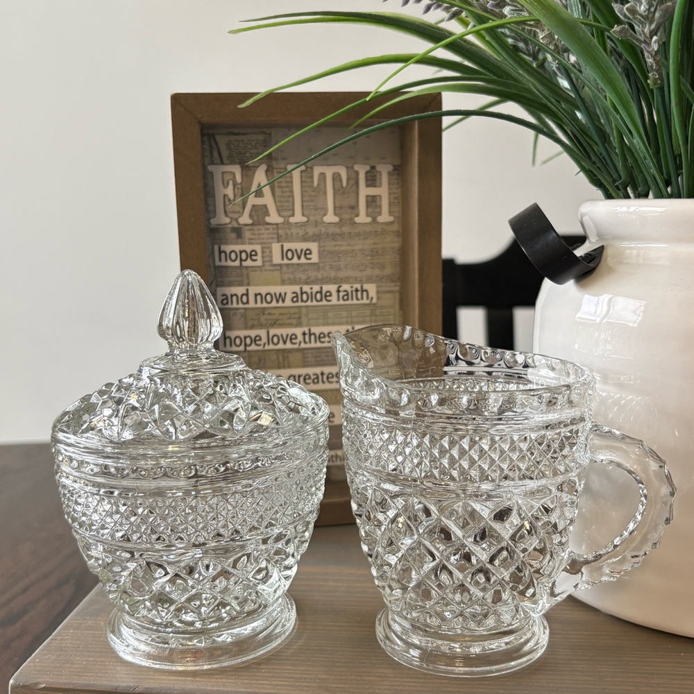 Vintage Anchor-Hocking Glass Creamer/Gravy Pitcher And Sugar Bowl